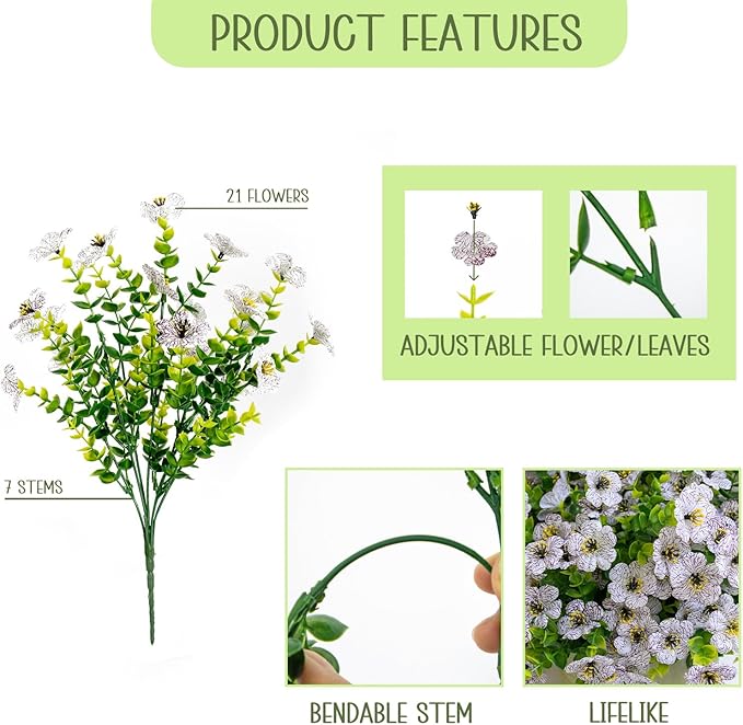 Artificial Flowers for Outdoors, 10 Bundles UV Resistant Artificial Outdoor Flowers, Not-Fading Silk Faux Flowers for Outdoor Planters for Home Garden Porch Decor, White
