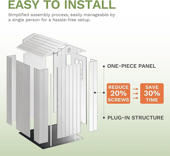 Patiowell 4' x 4' Outdoor Storage Shed with Floor, Plastic Shed Outside Resin Tool Shed with Window and Lockable Door for Backyard Garden Patio Lawn, Light Grey (Fit-it Shed)
