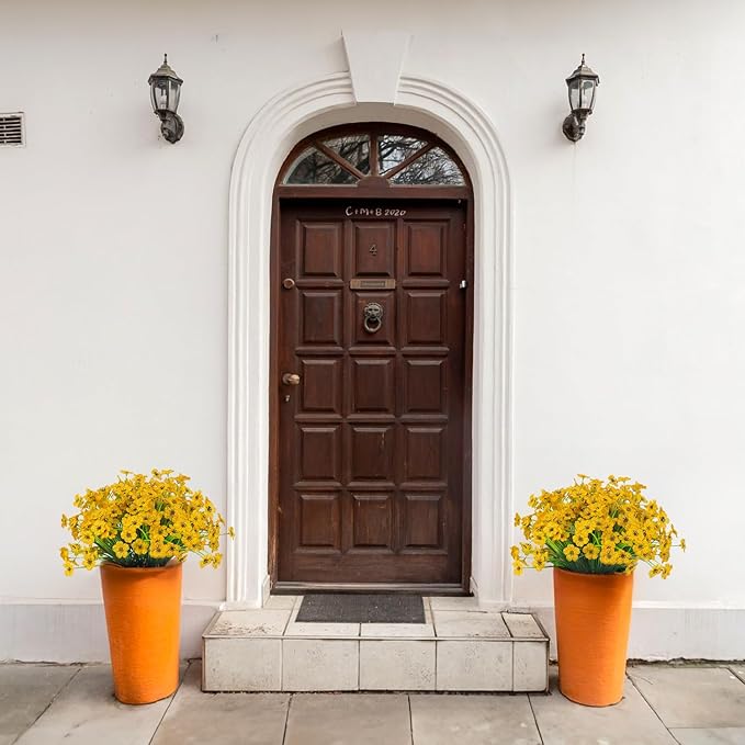 21 Bundles Outdoor Artificial Flowers UV Resistant Fake Silk Flowers No Fade Faux Plastic Plants Garden Porch Window Box Decoration(Yellow)