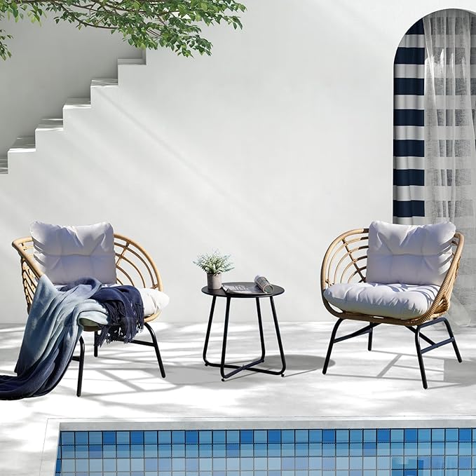 Grand patio 3-Piece Outdoor Furniture Set - Wicker Sofa with Thick Beige Cushions, Patio Coffee Table, Perfect for Porch, Backyard, Balcony, Garden