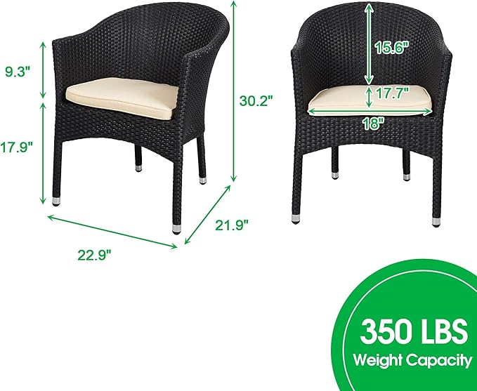TRY & DO Patio Outdoor Rattan Wicker Dining Chair with Removable Soft Cushion, Indoor Outdoor Rattan Dining Chair for Garden, Balcony, All-Weather Armchair, No Assembly Required, 1 PC(Black)