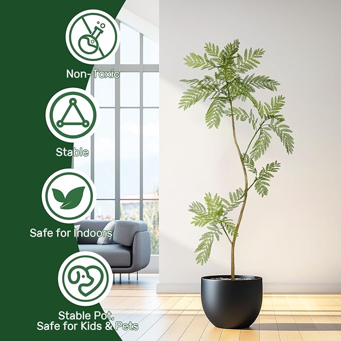 5.7FT Artificial Tree Fake Jacaranda Tree,Faux Tall Tree Lifelike Green Leaves Large Plants Indoor Fake Trees for Home Decor