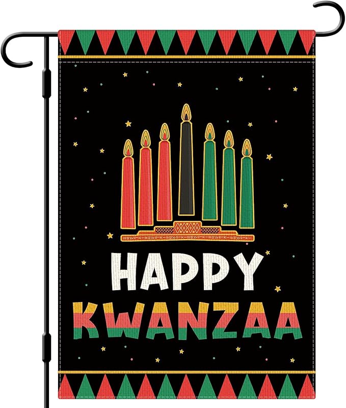 DLZDN Happy Kwanzaa Garden Flag 12×18 Inch Double Sided Vertical Kinara Candles Celebrates African Americans Heritage Farmhouse Yard Flag Outdoor Decor