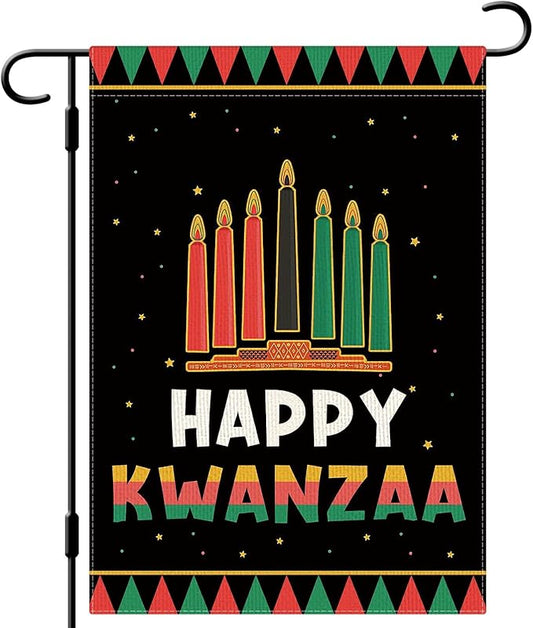 DLZDN Happy Kwanzaa Garden Flag 12×18 Inch Double Sided Vertical Kinara Candles Celebrates African Americans Heritage Farmhouse Yard Flag Outdoor Decor