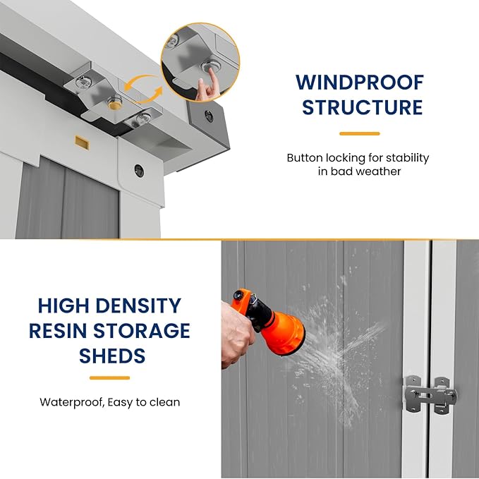 Amopatio 41 Cu Ft Horizontal Outdoor Storage Shed, Resin Trash Can Storage Weather Resistance, Garbage Can Shed for Garden Tools, Lawn Mowers, Garbage Cans, Patio Use, Grey