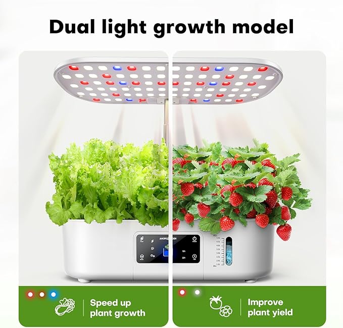 Ahopegarden Hydroponics Growing System Kit Indoor Herb Garden with Grow Light 12 Pods, with LCD Touch Panel Hydroponic Planter, Planting Height Up to 17", Grower Harvest Fresh Veggie Lettuce, White