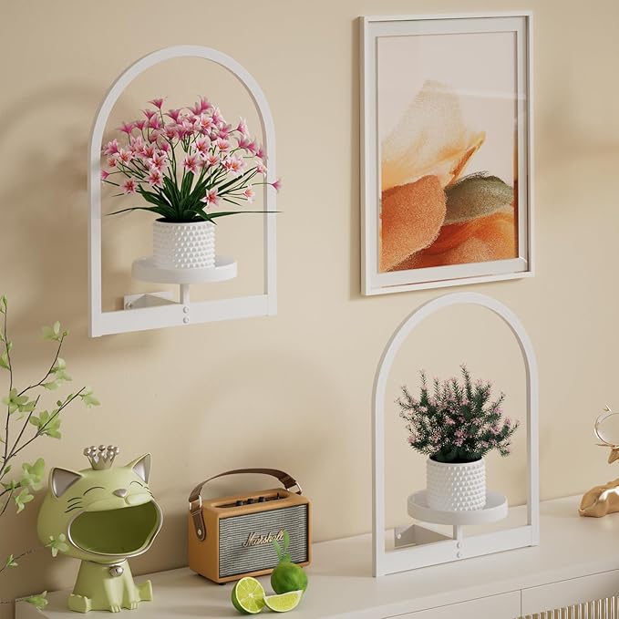 Wall Plant Holder, Wall Planter for Indoor Plants, Window Plant shelves for Multiple Plants Indoor Outdoor, Framed Plant Holder for Home Decor (2 Pack)