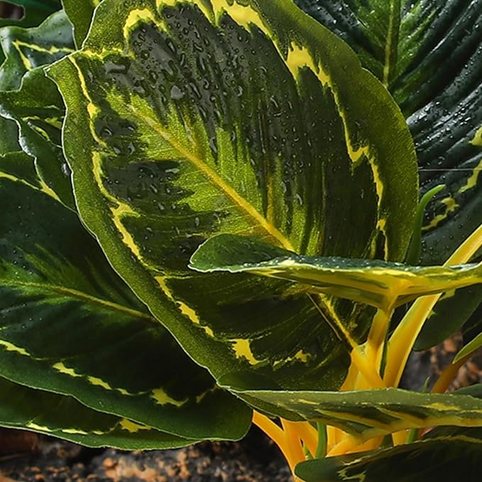 IBWell Reptile Plants - Tortoise Habitat Accessories, Artificial Spider Plant for Gecko, Ball Python, Tortoise Terrarium Decor - Calathea Makoyana B