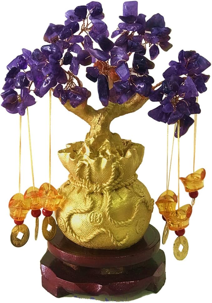 Feng Shui Citrine/Citrine Money Tree and Citrine Tree, Faucet Crystal Tree/Chinese Dragon Fortune Crystal Tree/Gift Tree (Purple)