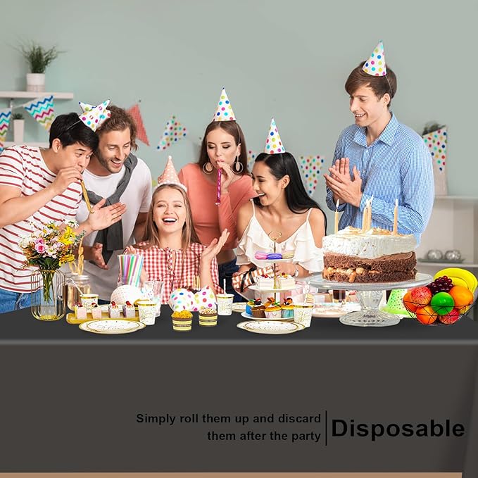 2 Pack Rectangular Disposable Black Tablecloth, Black Plastic Table Cloths for Parties Disposable, 54x108 in Waterproof Camping Tablecloth for Birthday Party Graduation Picnic Halloween