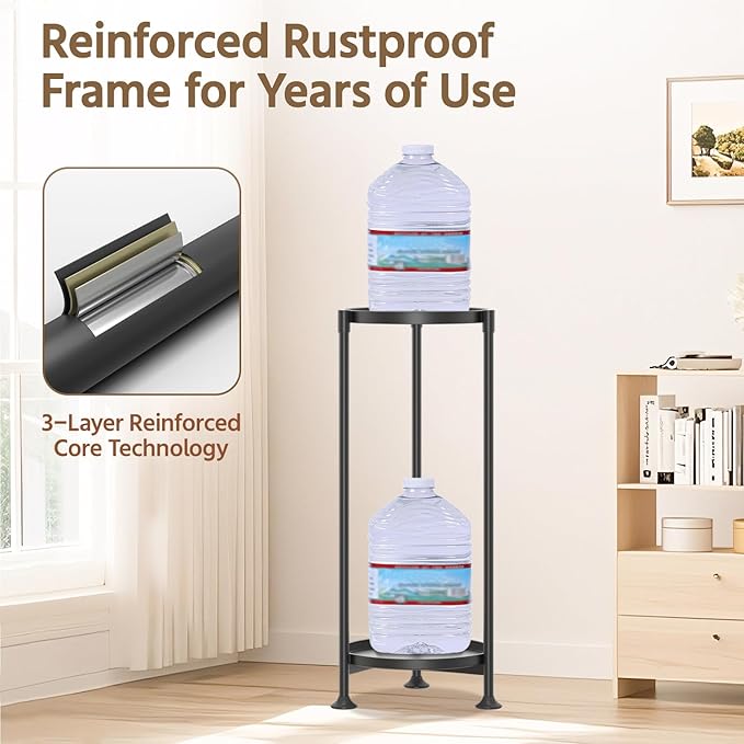 LASZOLA 2 Tier Black Plant Stand Indoor for Large Tall Heavy Duty Flower Planter, Metal Vertical Multi Level Rack for Narrow Floor Corner, Sturdy Round Holder Organizer, Modern, Mid Century, Farmhouse