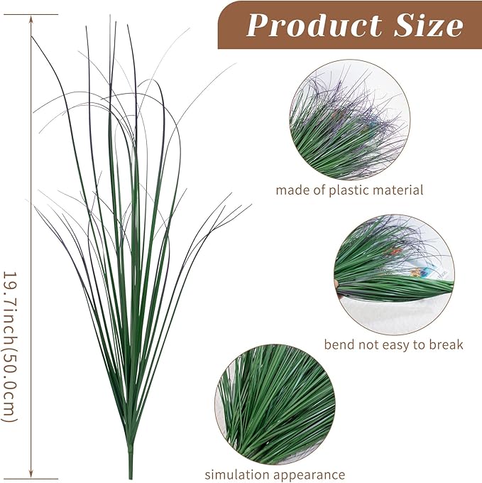 10 Bundles Fake Grass Plants Artificial Plants Outdoor Faux Plants Tall Shrubs Wheat Grass Greenery Stems UV Resistant Onion Grss for Outside Planters Indoor Room Vase Home Decor（Green Purple Tail）