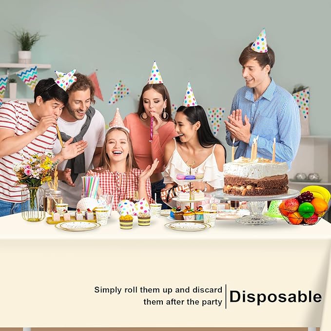 6 Pack Ivory Tablecloth, Rectangular Plastic Table Cloths for Parties Disposable, 54x108 in Waterproof Tablecloth for Birthday Party Baby Shower Picnic Valentines