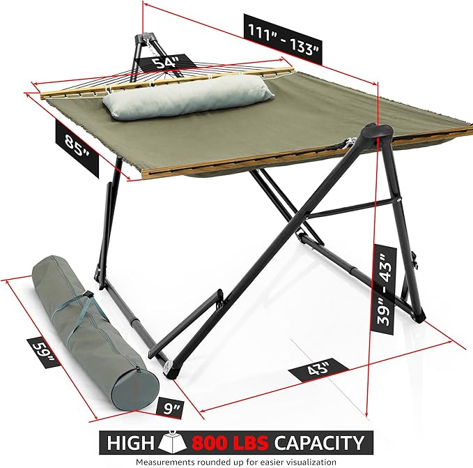 Tranquillo Unity Adjustable Hammock Stand, 800 lbs Capacity Steel Double Hammock Stand for 2 Persons, Premium Pre-Assembled Stand for Indoor Outdoor, Sage