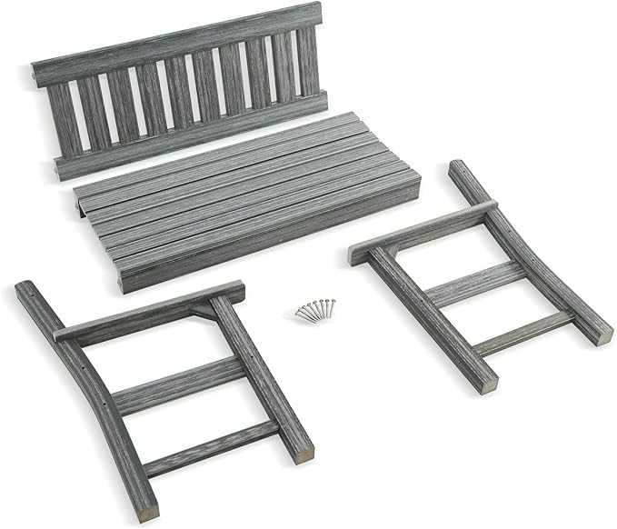 Outdoor Bench, 2-Person Garden Bench, Poly Lumber Patio Bench for Outdoors, Porch, and Park (Grey)
