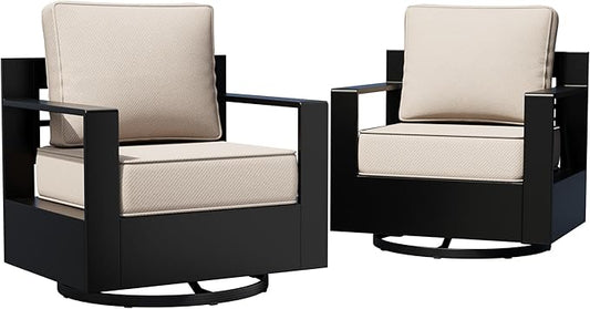 Aluminum Outdoor Swivel Rocker Patio Chairs Set of 2, All-Weather Metal Outdoor Chair with 6 Inch Thick Cushions, Deep Setting for Garden, Outside and Porch