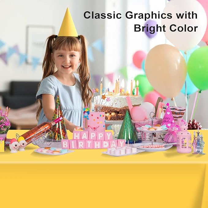 12 Pack Rectangular Disposable Yellow Tablecloth, Yellow Plastic Table Cloths for Parties Disposable, 54x108 in Waterproof Tablecloth for Birthday Party Baby Shower Picnic Valentines