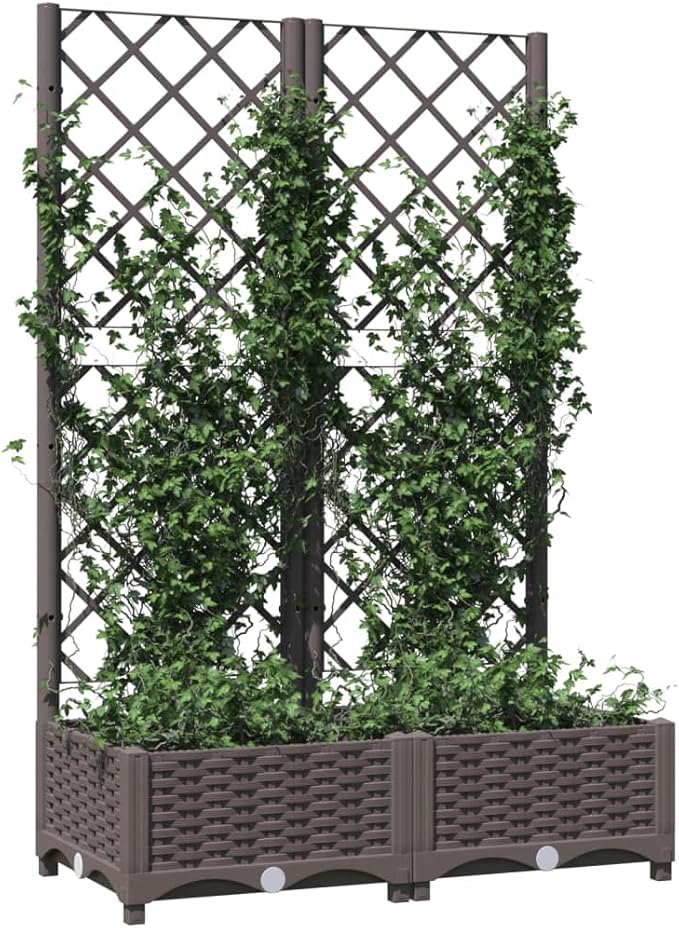 Garden Planter with Trellis, Outdoor Raised Garden Bed for Climbing Plants, Brown 31.5"x15.7"x47.8" PP