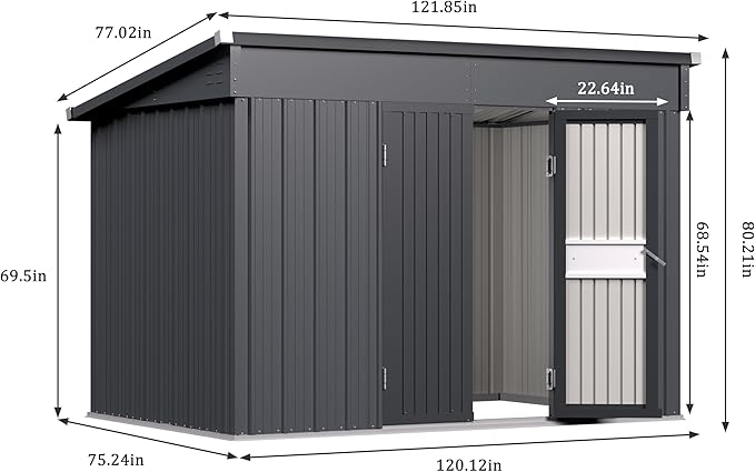 MUPATER 6 x 10 ft Outdoor Storage Shed,Galvanized Metal Shed Storage House with Lockable Door and Vents for Garden,Patio, Backyard, Grey