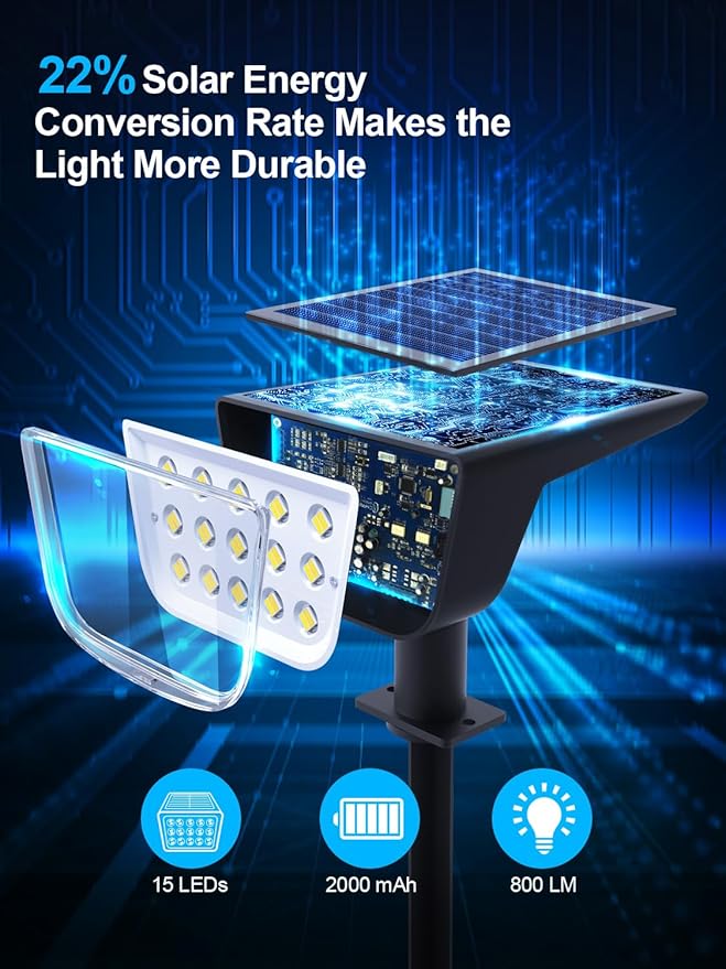 Solar Spot Lights Outdoor, Ultra Bright Solar Garden Lights Cool White, IP68 Waterproof Landscape Spotlights, 800LM 6500K for Yard Garden Wall Driveway, 4 Pack