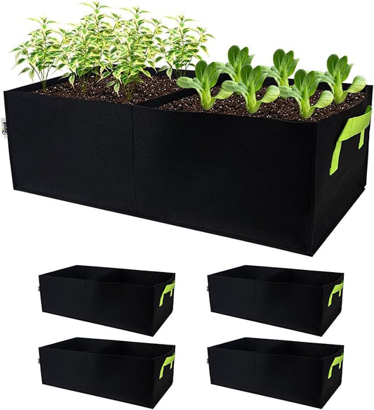 Plant Grow Bags, 5 Pack Fabric Raised Planting Bads, 2 Holes Rectangle Grow Bag, 10 Gallon Breathable Potato Tomato Planter Pots for Outdoor Vegetables Plant Flowers (Black(1mm))