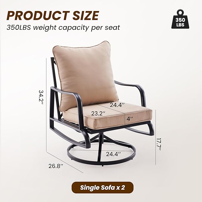 Soohow Patio Furniture Set of 2, Outdoor Swivel and Rocking Patio Chairs with 4" Thick Cushions, Bistro Set for Porch, Balcony, and Backyard