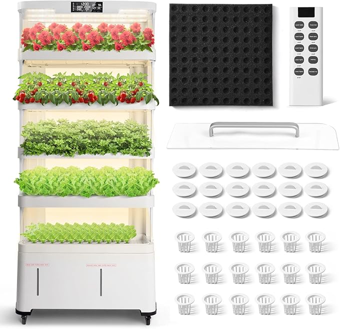 5-Tier Indoor Hydroponics Growing System Kit,Automatic Water Circulation & Full Spectrum LED Grow Light,Indoor Garden Kit with 76 Grow Sites & 72 Seedling Pods for Home, Herbs, Vegetables