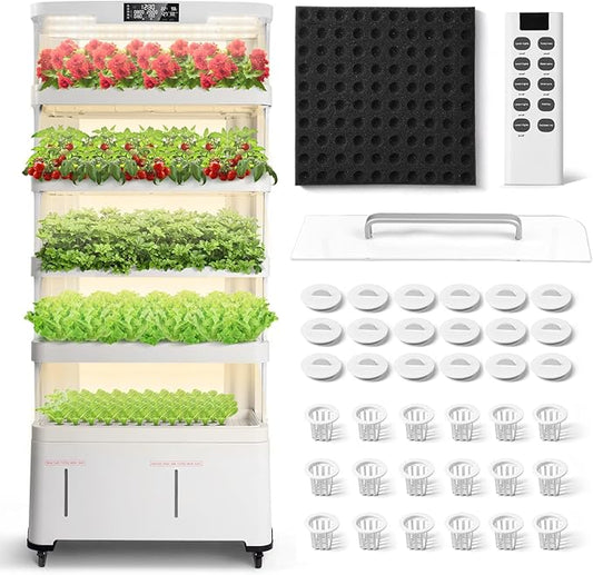 5-Tier Indoor Hydroponics Growing System Kit,Automatic Water Circulation & Full Spectrum LED Grow Light,Indoor Garden Kit with 76 Grow Sites & 72 Seedling Pods for Home, Herbs, Vegetables