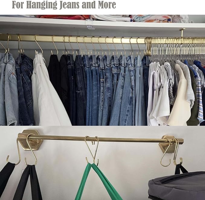 Solid Copper Brass S Hooks for Hanging Jeans Pan Pots Holder Rack Hangers Gold S-Shaped Hooks for Coffee Mugs Kitchenware Utensils Rail
