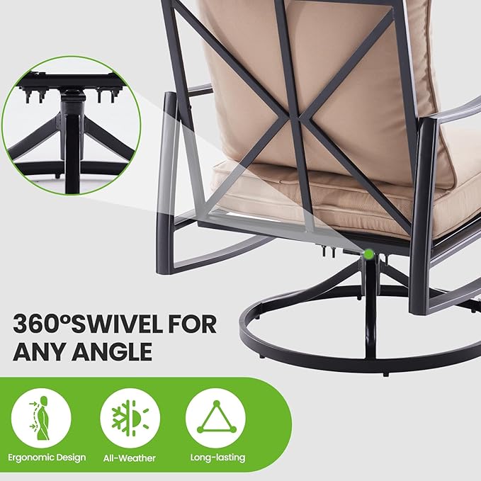 Soohow Patio Furniture Set, 4 Piece Outdoor Patio Furniture Set, 2 x Outdoor Swivel Chair, 1 x 2-Seats Sofa and 1 x Coffee Table, Metal Conversation Set for Porch, Balcony, and Backyard