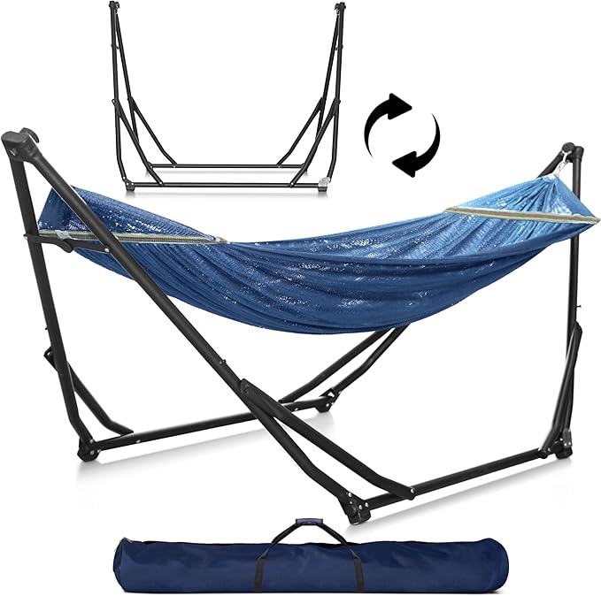 Tranquillo UniGen Hammock, Hammock with Stand Heavy Duty Indoor/Outdoor Hammock with Signature Steel Stand, 600lbs Premium Foldable, Durable 2-Layered Soft Polyester, Aegean