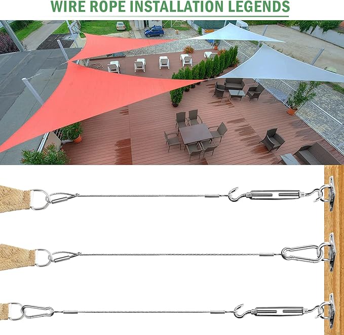 32 Pcs Shade Sail Hardware Kit with 304 Stainless Steel Wire Rope Cable for Triangle Shade Sail Installation,6 inch Sun Shade Sail Hardware for Garden,Outdoors,DIY Crafts