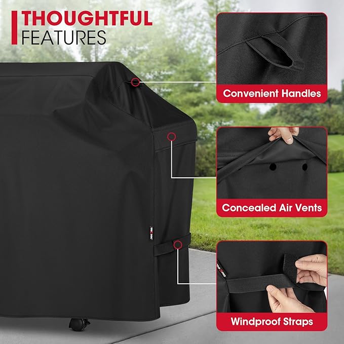 Unicook 50 Inch Grill Cover for Outdoor Grill, Heavy Duty Waterproof BBQ Cover with Side Handles and Air Vents, Weather Resistant, Fits Weber Charbroil Nexgrill Gas BBQs up to 48 Inch Wide, Black