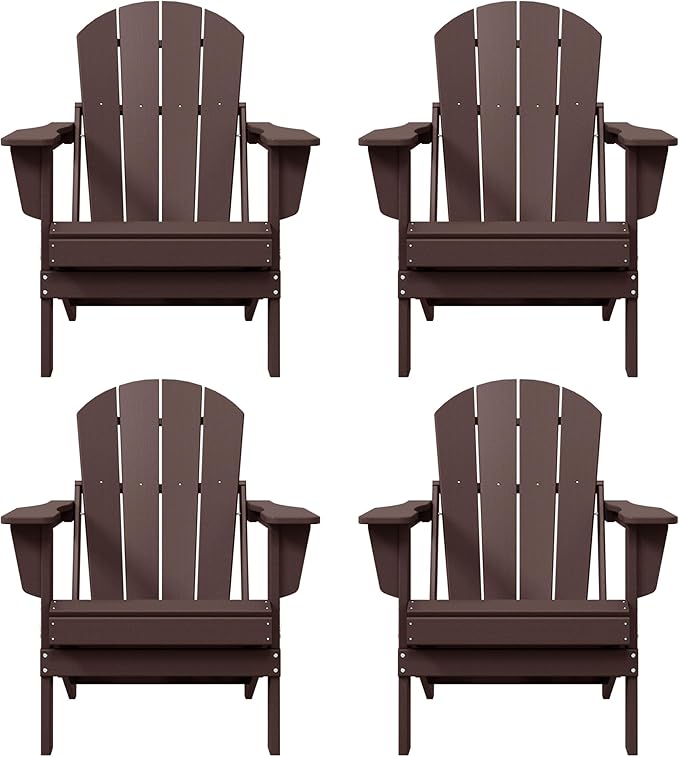 Westin Outdoors Laguna WO Home Furniture Adirondack Chair 4 PC Set Classic Outdoor Patio Folding Chair for Bon Fire Pit Lawn Backyard Beach Plastic Weather-Resistant (Dark Brown)