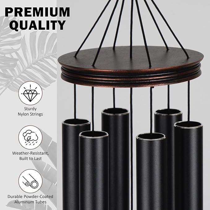 Vanquer Large Wind Chimes for Outside Deep Tone - 46'' Outdoor Clearance, Windchimes Outdoors, Memorial Wind Chimes, Sympathy Gift, Patio, Garden, Home Décor, Vintage Black (46" Cardinal)