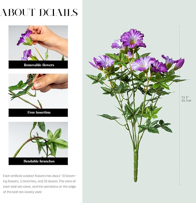 UV Resistant Artificial Petunias 8PCS Fake Flowers Artificial Flowers for Outdoors Silk Flowers Fake Hanging Basket Plants Suitable for Outdoor Porch Decor patio Decor,13.3In,Mixed full color