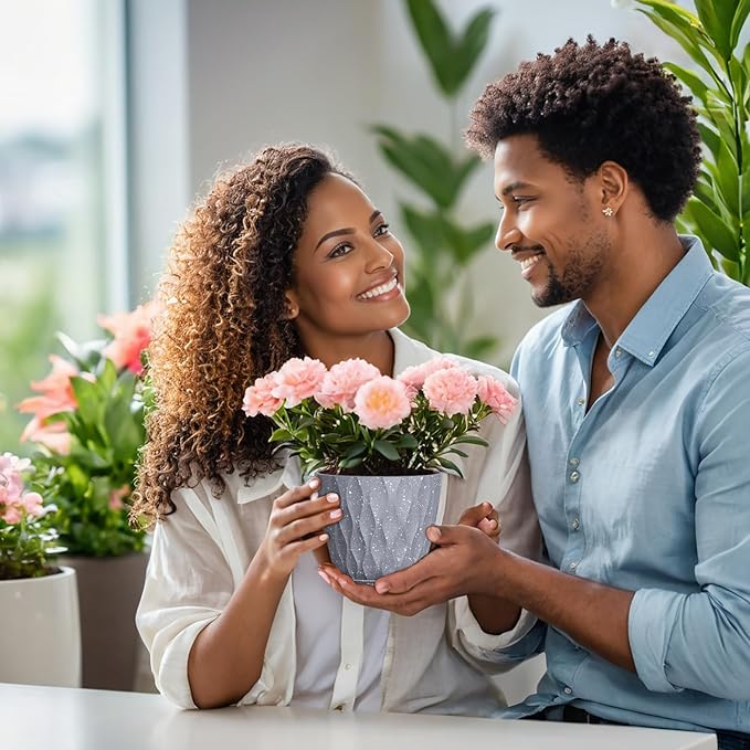 5 inch Plant Pots for Indoor Outdoor Plants, 6 Pack Thick Nursery Pots with Drainage Holes and Saucers, 3D Modern Wave Texture Small Plastic Planter Flower Pots for Succulent, Herb, Black