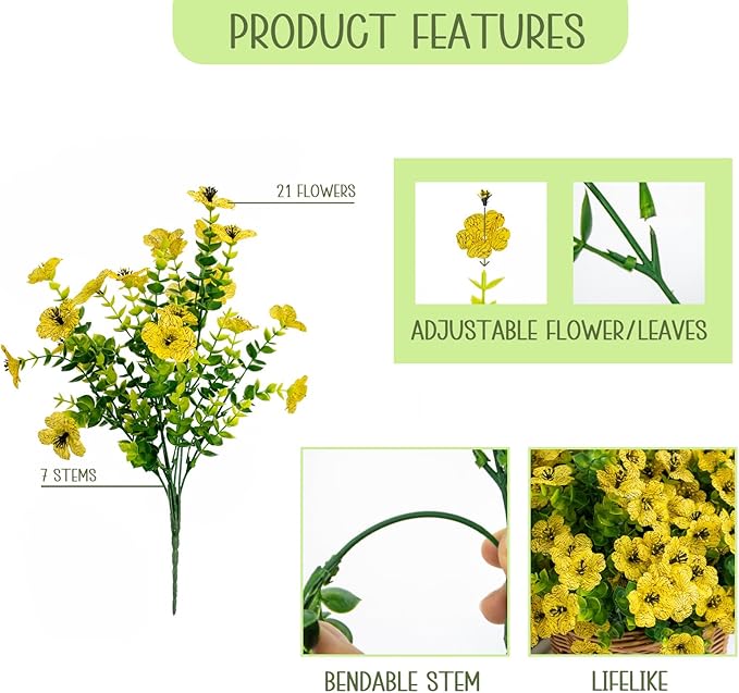 Fall Artificial Flowers for Outdoors, 10 Bundles UV Resistant Artificial Outdoor Flowers, Not-Fading Silk Faux Fall Flowers for Outdoor Planters for Home Garden Porch Decor, Yellow
