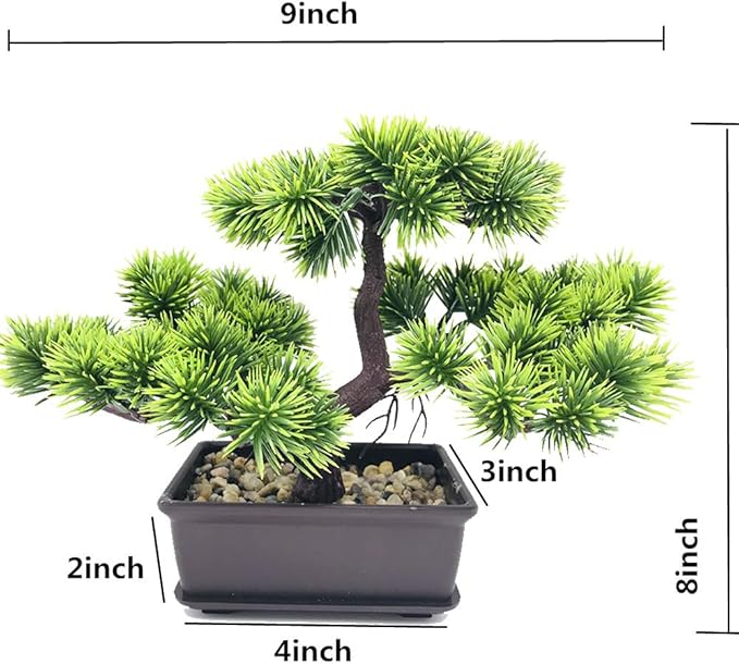 Artificial Plants Fake Bonsai Pine Trees Plants Greenery Japanese Pine Bonsai Tree Desktop Display Simulation,Office,Living Room,Zen Garden Decoration Indoor Home Décor(2 Pack Potted)