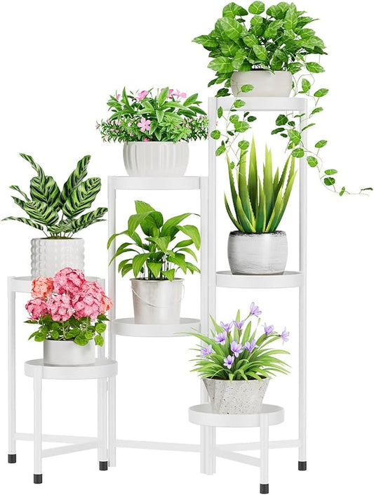 iDavosic.ly Plant Stand Indoor Outdoor, 7 Tier Corner Metal Flower Display Holder Shelf, Folding Tall Orchid Rack for Patio Balcony Porch Garden Living Room House, White