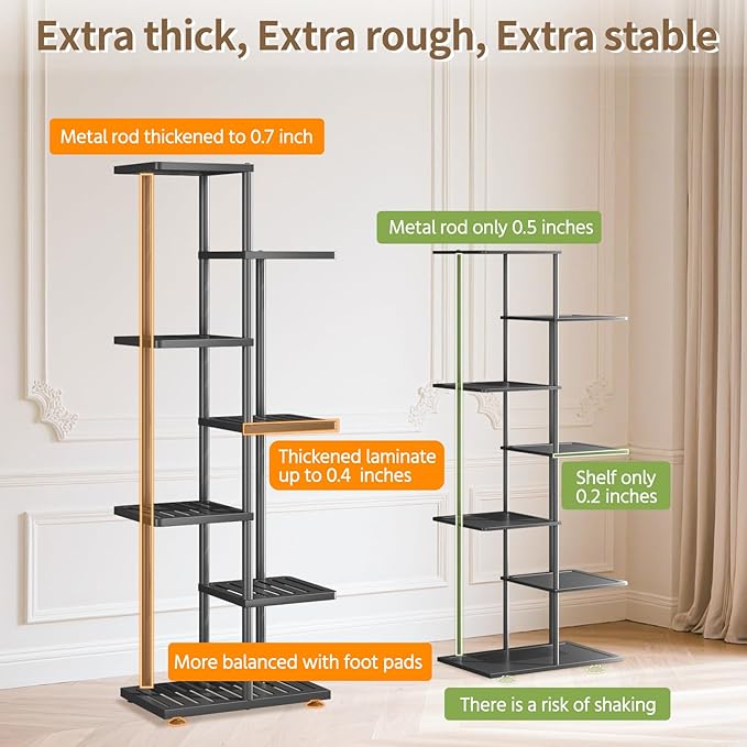 LASZOLA 6 Tier Plant Stand Indoors Outdoors for Large Heavy Duty Planter, Black Metal Tall Flower Holder Rack with Multiple Shelf for Modern Patio Corner, Vertical Organizer, Weather Resistant Bracket