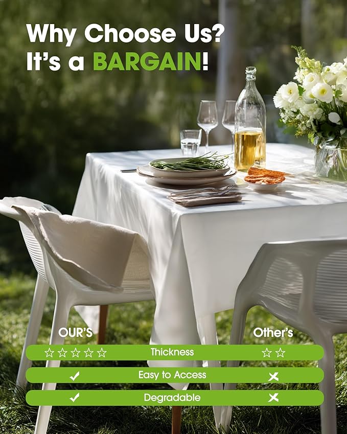 Pureegg Plastic Table Cloth Disposable 8 Pack, 54 x 108 Inch Table Cloths, Party, Picnic, Wedding, Decorative Tablecloths, Rectangle, White Plastic Cover, Leakproof & Sturdy, White