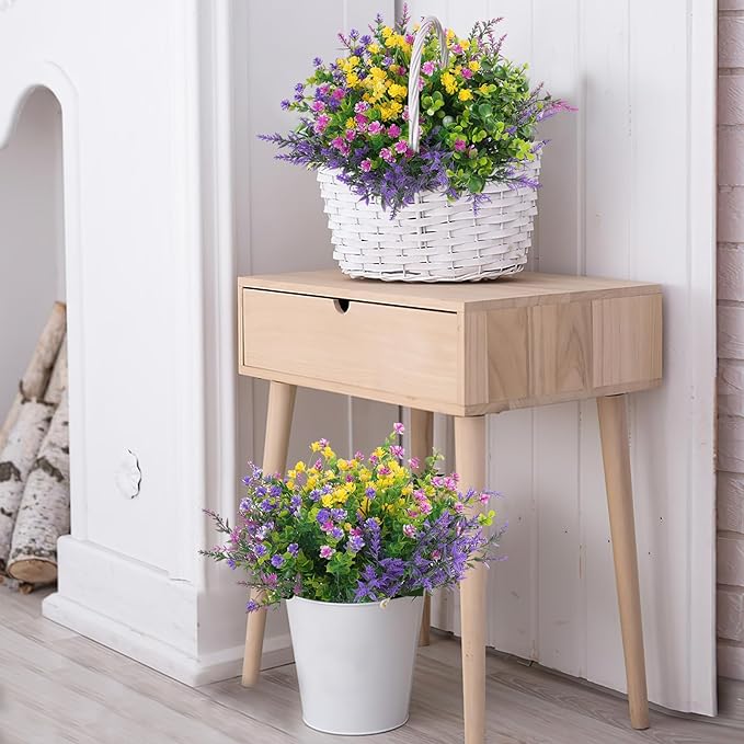 Hananona 48 Pcs Artificial Flowers Outdoor, Faux Artificial Plants UV Resistant Plastic Wild Flower Bulk for Hanging Planter Porch Window Home Wedding Summer Decor(48, Multiple Color)