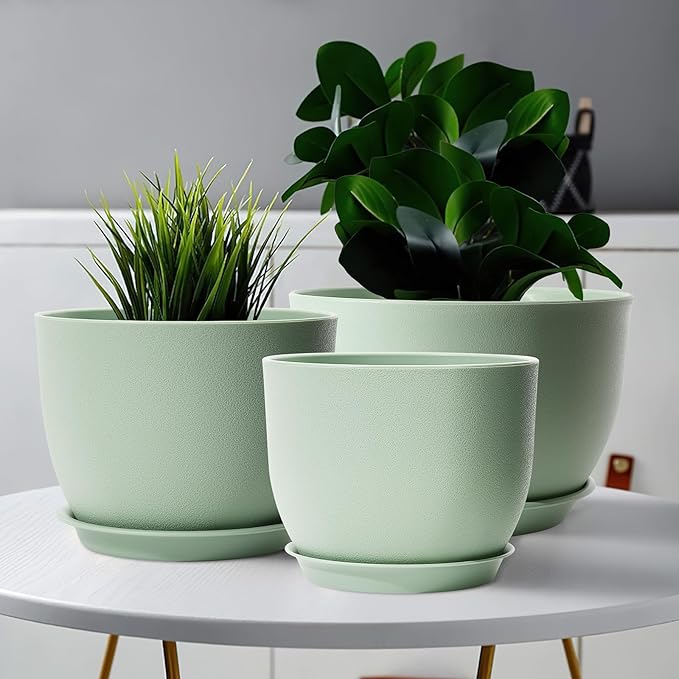 GARDIFE 12/10/9 inch Plant pots, Plastic Large planters for Indoor Plants, Flower pots, Green