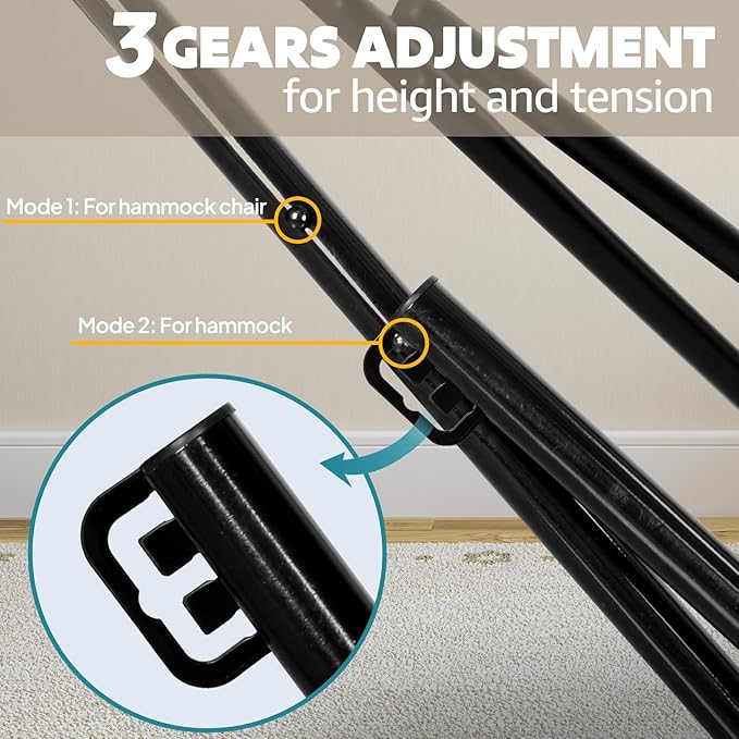 Anyoo 2 in 1 Hammock and Swinging Chair with Collapsible Steel Stand & Carrying Case,Portable & Adjustable,Easy Set Up for Outdoor,Indoor,Porch Swing,Patio,Garden,Camping Trip