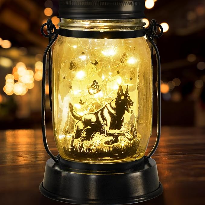 Belgian Malinois Dog Gifts for Women/Men Belgian Malinois Solar Lanterns Birthday Dog Lovers Lantern Pet loss Dog Memorial Lights Solar Garden Decoration for Yard, Patio,Backyard,Porch Torches Light