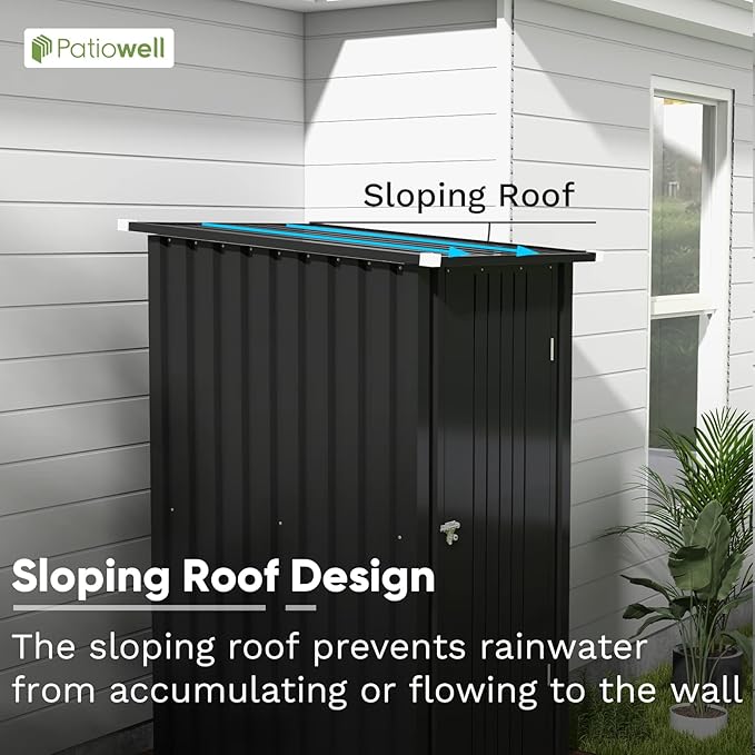 Patiowell 3 x 3 FT Outdoor Storage Shed,Small Garden Tool Storage Shed with Sloping Roof and Single Lockable Door, Outdoor Shed for Backyard Garden Patio Lawn, Black