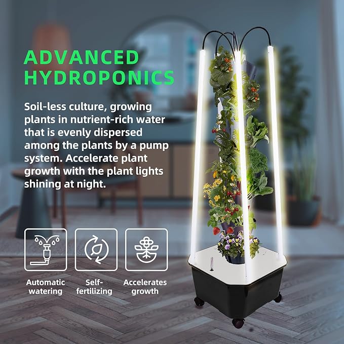 Hydroponic Growing System with Grow Lights, Indoor Gardening System, Grow Plant Food at Home with 40 Pieces at a time for Fruits, Vegetables, Herbs, and Miniature Greens (No Seedlings Included)