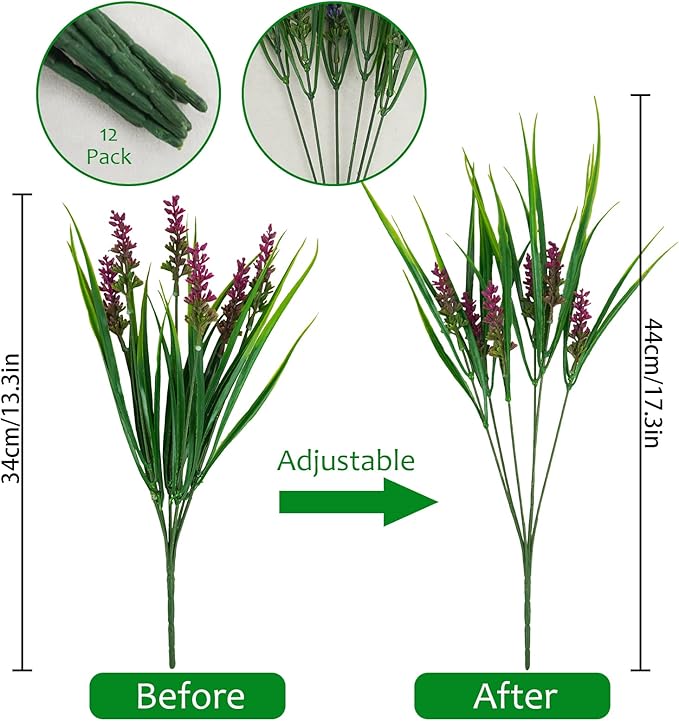 12 Bundles Artificial Plants Outdoor, 18.2" UV Resistant Faux Monkey Grass Greenery Stems No Fade Faux Plastic Flowers Shrubs for Home Weddings Garden Porch Front Patio Office Decor - Rose Red