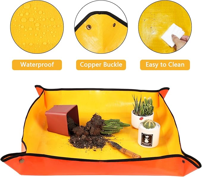 Repotting Mat for Transplanting & Potting Soil Mess Control, 26.8" x 26.8" Waterproof Plant Potting Mat, Succulent Orchid Potting Tray for Plant Pots, Gardening Gifts Bonsai Tools(Orange)